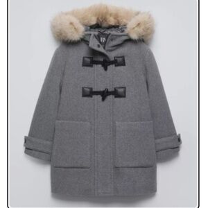 Kids Zara Gray Toggle Coat with Faux Fur Hood